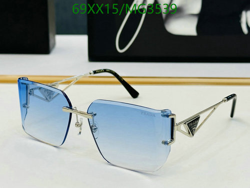 Prada MG3539 Blue/Silver Rimless Sunglasses, 60-17-140