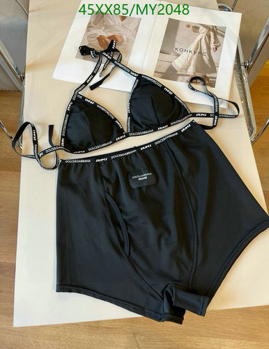 Dolce & Gabbana Women's Black Triangle Bikini Swimsuit Set with Logo Detail