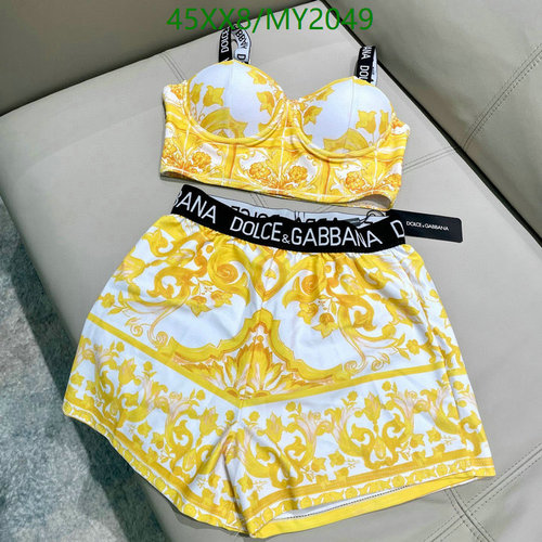 Dolce & Gabbana Baroque Print Swimsuit Set - Yellow & White Two-Piece 3 Dolce & Gabbana Baroque Print Swimsuit Set - Yellow & White Two-Piece