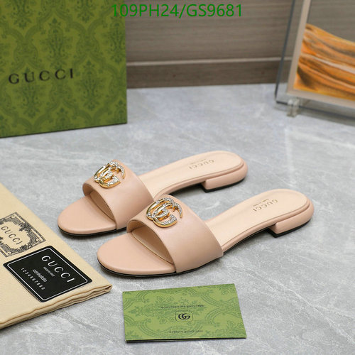 Gucci Women's GG Crystal Embellished Leather Slide Sandals