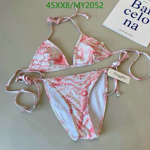 Dior Pink Toile de Jouy Soleil Bikini Set - Triangle Top & Tie-Side Bottoms