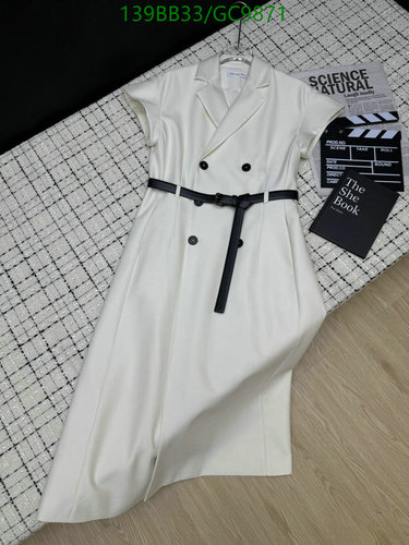 Dior Elegant White Cotton Double-Breasted Midi Dress with Belt