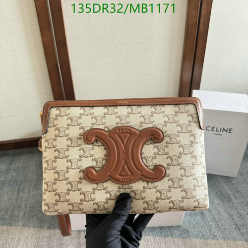 Celine Triomphe Canvas Pouch with Leather Trim - Elegant & Versatile Clutch