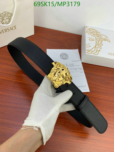 Versace Men's Black Cowhide Leather Medusa Buckle Belt - MP3179 10 Versace Men's Black Cowhide Leather Medusa Buckle Belt - MP3179