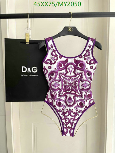 Dolce & Gabbana Women's Purple and White Patterned One-Piece Swimsuit
