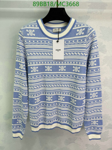 Celine Women's Light Blue Wool Blend Monogram Jacquard Knit Sweater