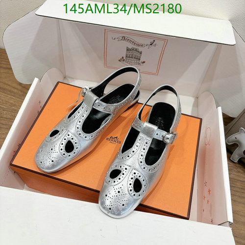 Products 24 Hermes Women's Silver Brogue Slingback Flats - Luxurious Cowhide Leather