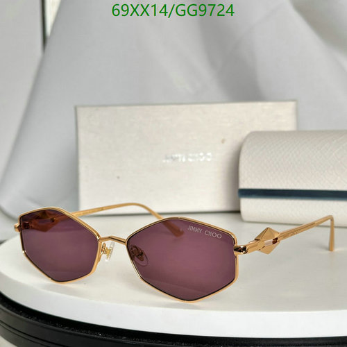 Jimmy Choo Hexagonal Sunglasses - Gold Frame, Purple Lenses, UV Protection