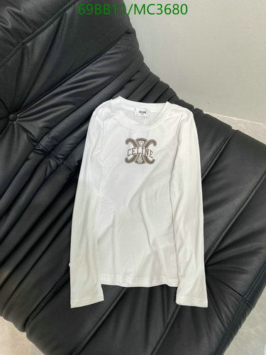 Celine Women's White Cotton Long-Sleeve T-Shirt with Embroidered Logo