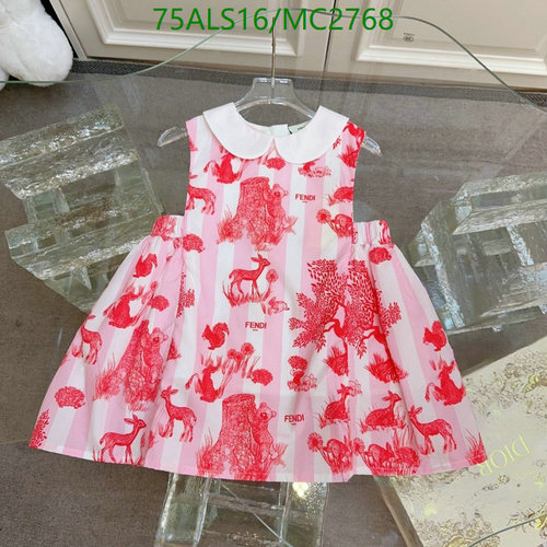 Fendi Kids' Charming Woodland Print Dress - Pink & White Striped