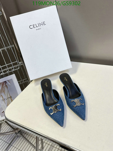 Celine Women's Triomphe Denim Mules - Pointed Toe Slip-On Heels 5CM