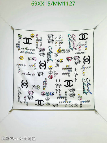 Chanel Silk Twill Scarf - Iconic Logo & Colorful Design 90x90CM