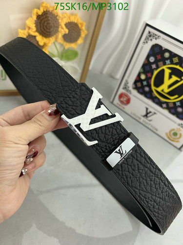 Louis Vuitton Men's Black Cowhide Leather Belt with Iconic LV Buckle