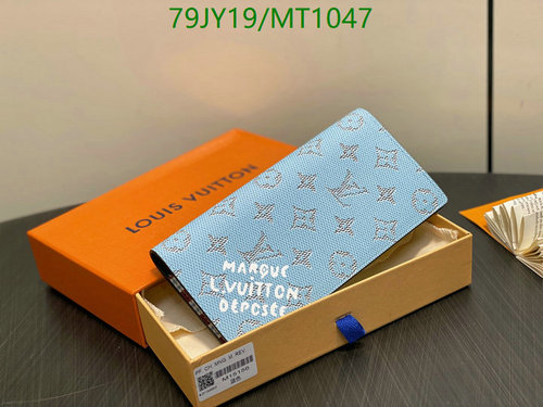 Louis Vuitton Stylish Blue Monogram Wallet - Genuine Leather Long Wallet for Men