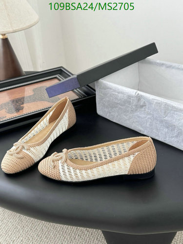 Chanel Women's Elegant Mesh & Sheepskin Ballet Flats with Leather Sole