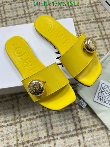 Loewe Women's Vibrant Yellow Leather Slides with Anagram Button Detail