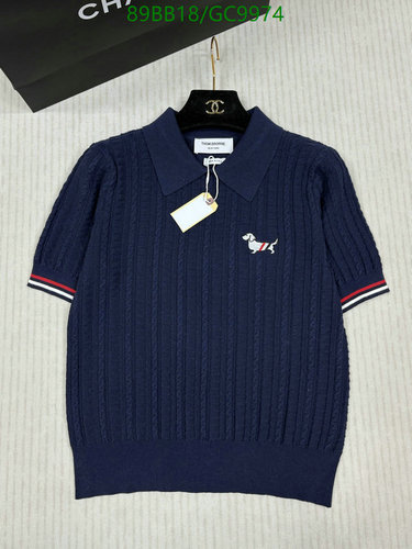 Thom Browne Women's Cable Knit Polo - Navy Cotton Wool Short Sleeve Top