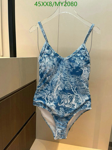 Dior Toile de Jouy Inspired One-Piece Swimsuit for Women - Blue & White Pattern