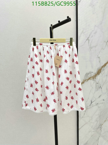 Miu Miu Women's White Cotton Shorts with Red Floral Print and Lace Trim