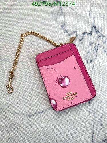 Products 29 Coach Cherry Print Slim Card Case Wallet with Chain - Pink Cowhide Leather