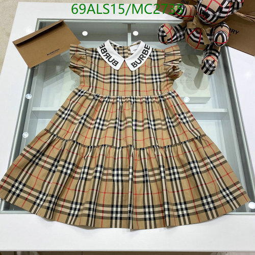 Burberry Kids' Check Print Tiered Dress with Embroidered Collar