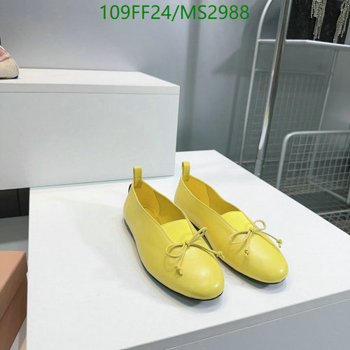 Miu Miu Women's Classic Yellow Ballet Flats with Bow Detail