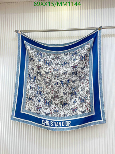 Christian Dior Blue Butterfly Print Silk Scarf - Elegant 90x90CM Luxury Accessory