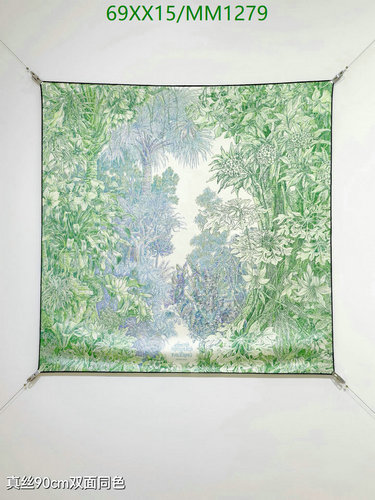Hermès Silk Scarf - Lush Forest Canopy Design, 90x90cm