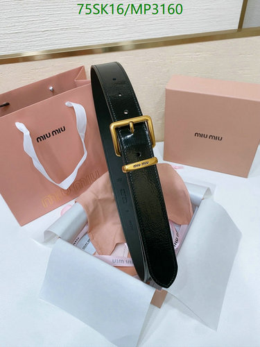 Miu Miu Black Cowhide Leather Belt with Golden Buckle - 3.4CM Width