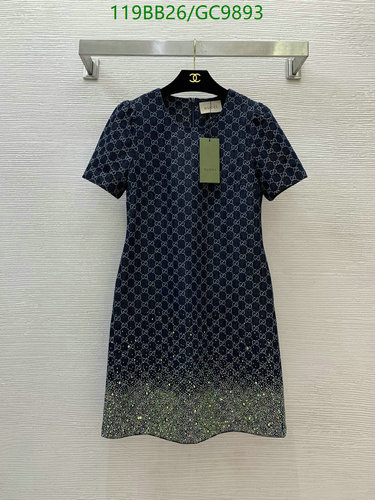 Gucci Women's Denim Short Sleeve Dress with Crystal Embellishment