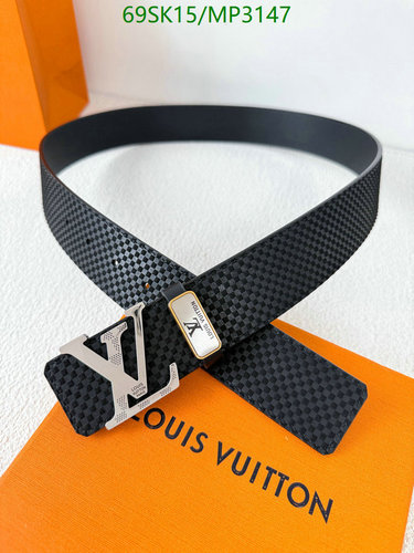 Louis Vuitton Men's Black Damier Infini Leather Belt with LV Initial Buckle