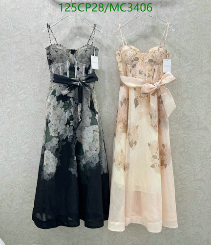 Zimmermann Hydrangea Print Corset Midi Dress with Tie Waist