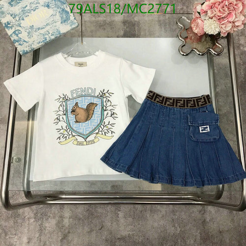 Fendi Kids' Squirrel Crest T-Shirt & Denim Pleated Skirt Set 7 Fendi Kids' Squirrel Crest T-Shirt & Denim Pleated Skirt Set