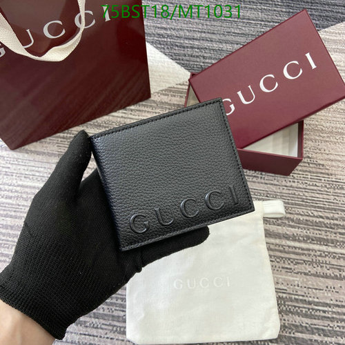 Gucci Men's Genuine Leather Bi-Fold Wallet - Black Embossed Logo, Compact Design