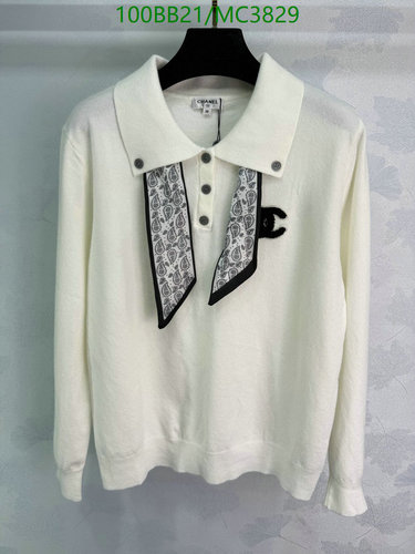 Chanel Wool Polo Sweater with Paisley Scarf Detail - Elegant Long Sleeve Top