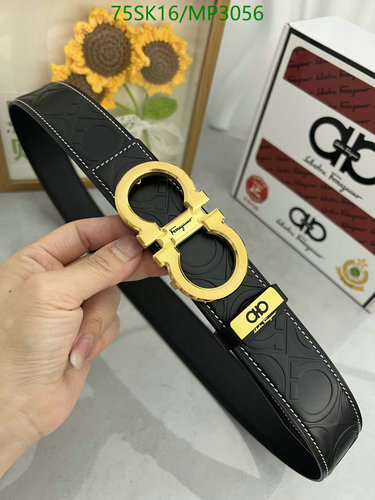 Salvatore Ferragamo Men's Gancini Buckle Cowhide Leather Belt - Black