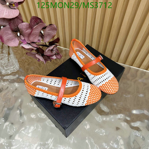 ALAIA Women's Woven Mary Jane Flats, Orange and White, Sheepskin Leather