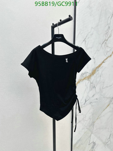 Yves Saint Laurent Women's Short Sleeve Cotton Tee with Drawstring Detail