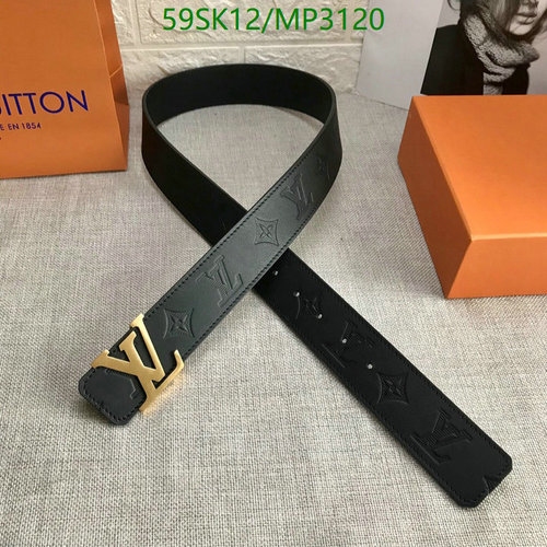 Louis Vuitton Men's Black Cowhide Leather Belt with Gold-Tone LV Buckle