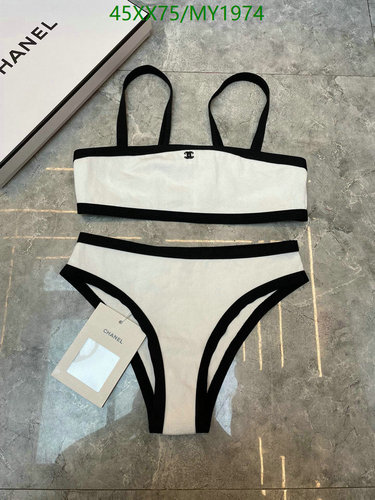 Chanel Two-Piece Swimsuit for Women - Stylish Black & White Designer Beachwear