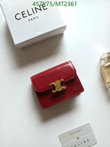 Products 8 Celine Compact Triomphe Wallet in Shiny Calfskin - Elegant Red Wallet