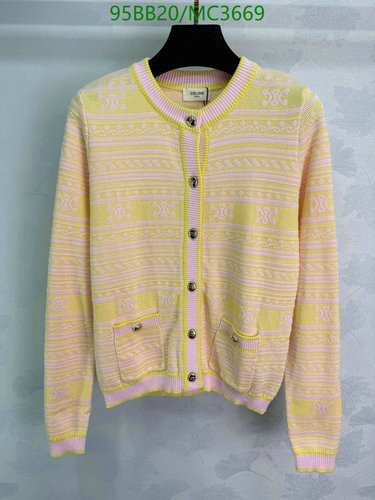 Celine Women's Triomphe Monogram Wool Cardigan - Yellow & Pink Knitwear