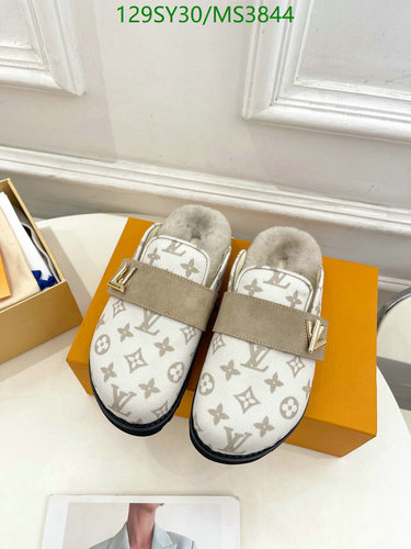 Louis Vuitton Women's Monogram Canvas Mules with Shearling Lining, Beige