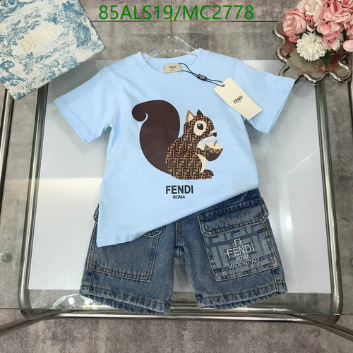 Fendi Kids' Squirrel Print T-Shirt & Denim Shorts Set - Stylish & Comfortable