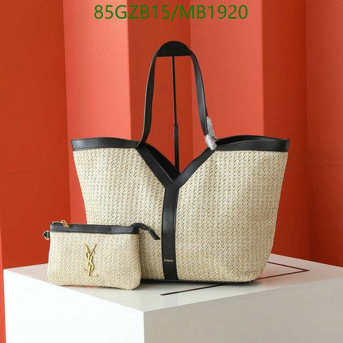 Yves Saint Laurent Raffia & Leather Shopping Tote with Pouch - MB1920