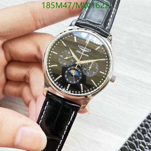 Longines Automatic Stainless Steel Watch with Black Leather Strap - 41mm