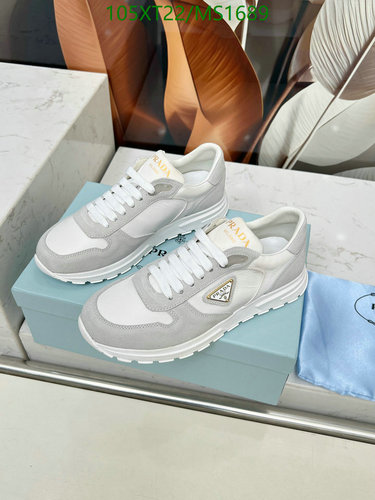 Prada Women's Leather & Suede Low-Top Sneakers - White & Grey Casual Shoes