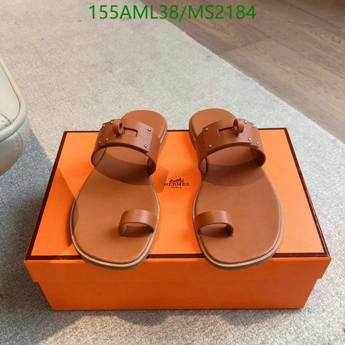 Products 27 Hermes Women's Brown Cowhide Leather Toe-Ring Flat Sandals, EU35-42