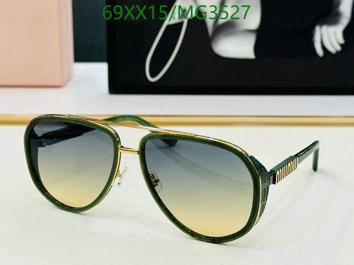 Miu Miu MG3527 Aviator Sunglasses Green Frame Gold Hardware 62-17-143