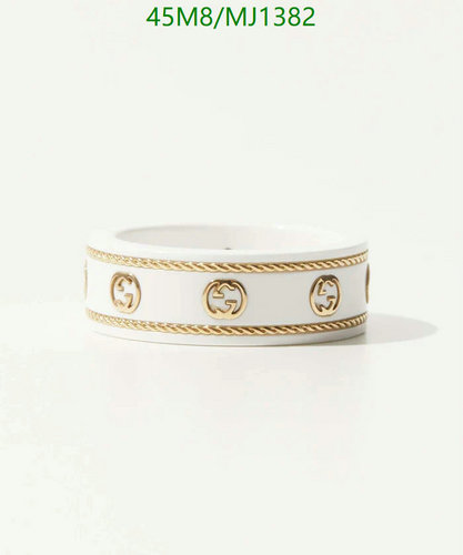 Gucci Interlocking G Ring White Enamel Gold Tone Luxury Fashion Jewelry